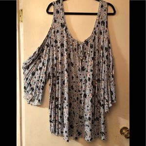 Cold shoulder flare sleeve top